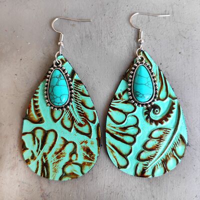 Leather & Turquoise Teardrop Earrings