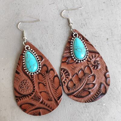 Leather & Turquoise Teardrop Earrings