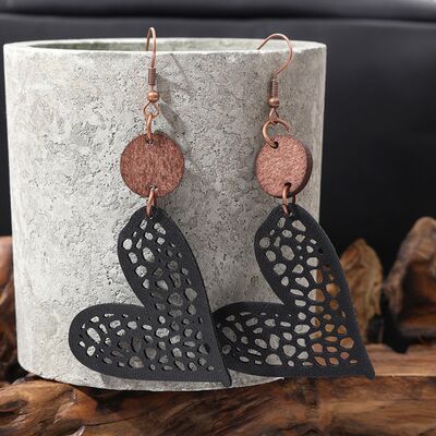 PU Leather Iron Hook Heart Earrings