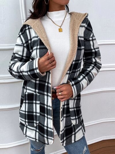 Plaid Open Front Dropped Shoulder Jacket