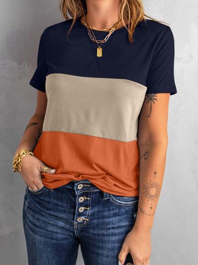 Tri-Color Block Round Neck Shirt