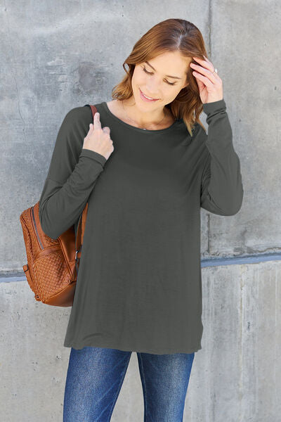 Basic Bae Full Size Round Neck Dropped Shoulder Shirt