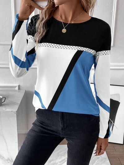 Contrast Round Neck Long Sleeve Shirt