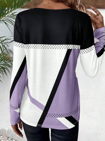 Contrast Round Neck Long Sleeve Shirt