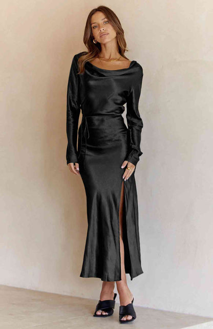 Cowl Neck Long Sleeve Maxi Dress