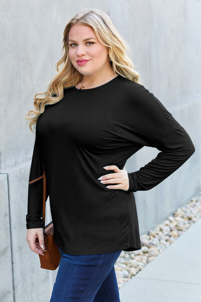 Basic Bae Full Size Round Neck Dropped Shoulder Shirt