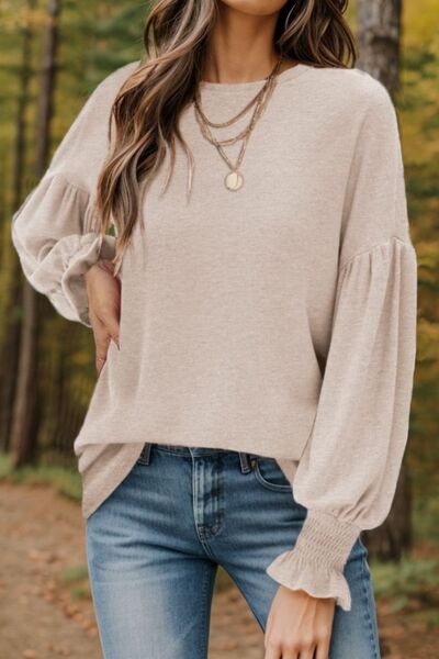 Round Neck Lantern Sleeve Shirt