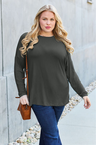 Basic Bae Full Size Round Neck Dropped Shoulder Shirt