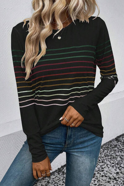 Striped Round Neck Long Sleeve Shirt