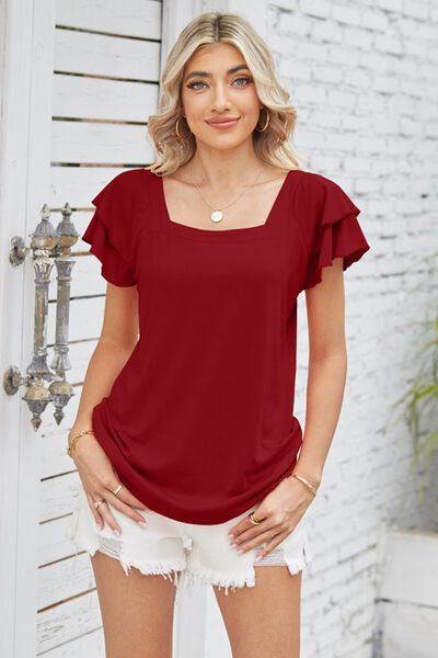 Square Neck Flutter Sleeve Shirt