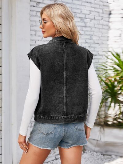 Cap Sleeve Denim Jacket with Pockets