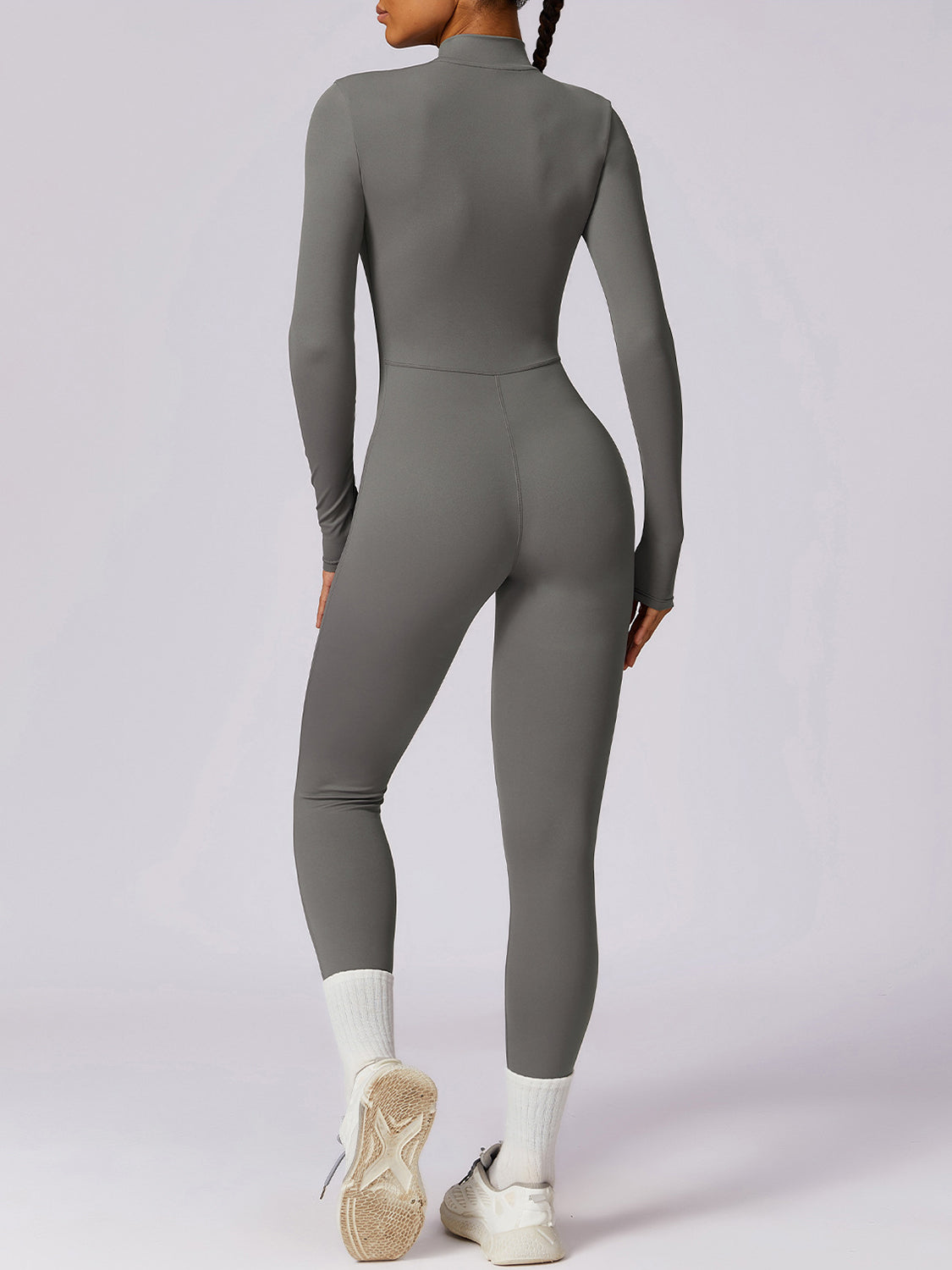 Zip Up Mock Neck Long Sleeve Jumpsuit