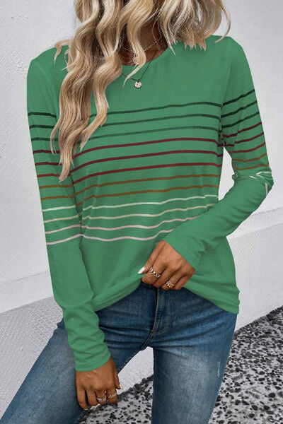 Striped Round Neck Long Sleeve Shirt