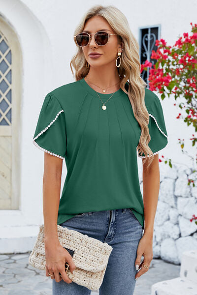 Round Neck Petal Sleeve Shirt