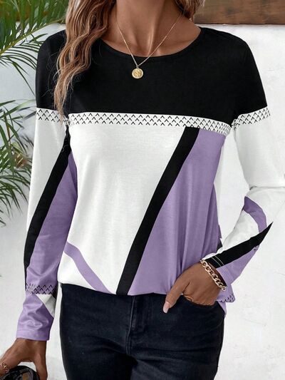 Contrast Round Neck Long Sleeve Shirt