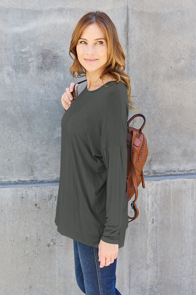 Basic Bae Full Size Round Neck Dropped Shoulder Shirt