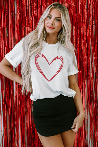 Heart Round Neck Short Sleeve Shirt