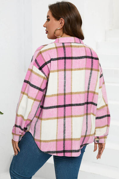 Plaid Button Up Dropped Shoulder Jacket