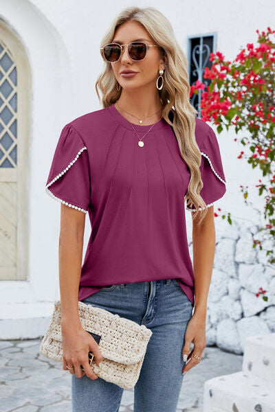 Round Neck Petal Sleeve Shirt