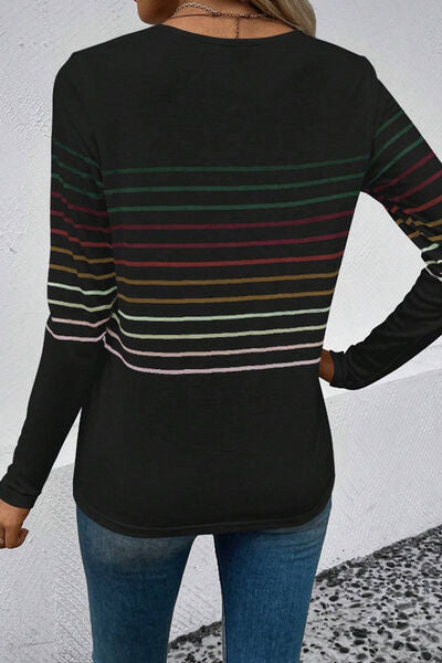 Striped Round Neck Long Sleeve Shirt