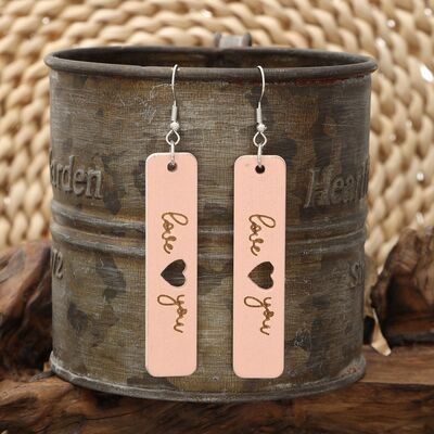 Heart Cutout Wooden Dangle Earrings