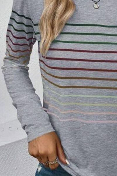 Striped Round Neck Long Sleeve Shirt