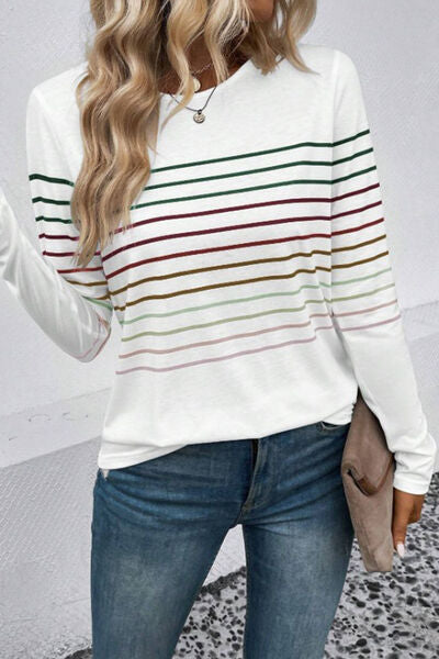 Striped Round Neck Long Sleeve Shirt