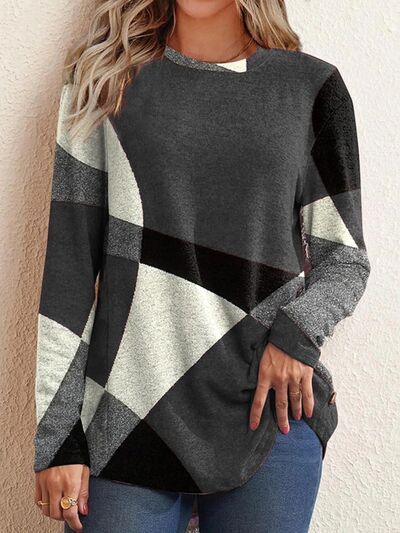 Geometric Round Neck Long Sleeve Shirt