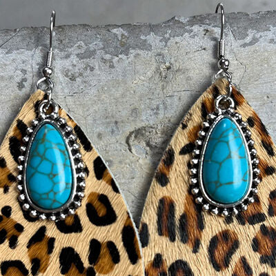 Animal Print Turquoise Teardrop Earrings