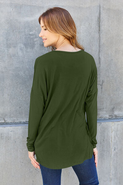 Basic Bae Full Size Round Neck Dropped Shoulder Shirt