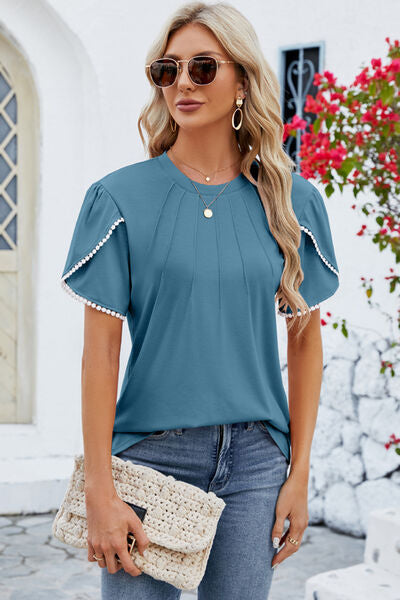 Round Neck Petal Sleeve Shirt