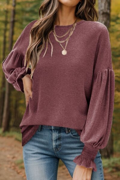 Round Neck Lantern Sleeve Shirt