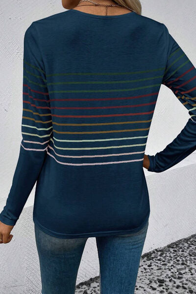 Striped Round Neck Long Sleeve Shirt