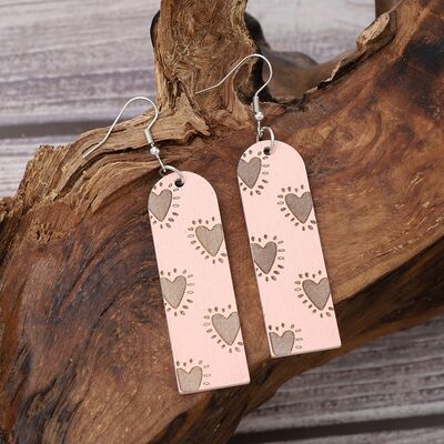 Heart Pattern Wooden Dangle Earrings