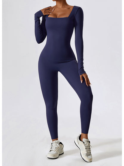 Square Neck Long Sleeve Sports Jumpsuit