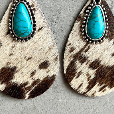 Animal Print Turquoise Teardrop Earrings