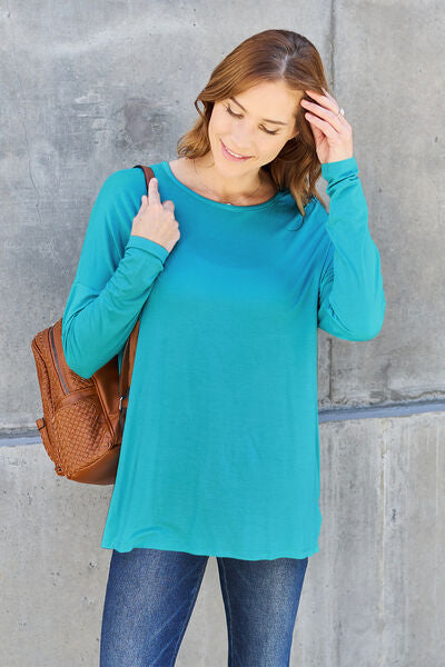 Basic Bae Full Size Round Neck Dropped Shoulder Shirt