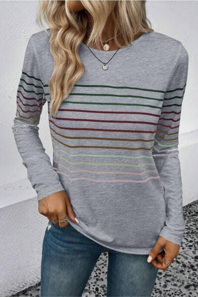 Striped Round Neck Long Sleeve Shirt