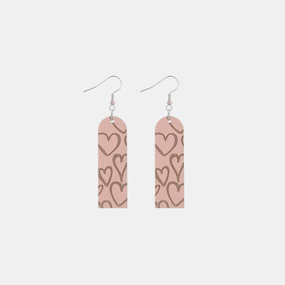 Heart Pattern Wooden Dangle Earrings