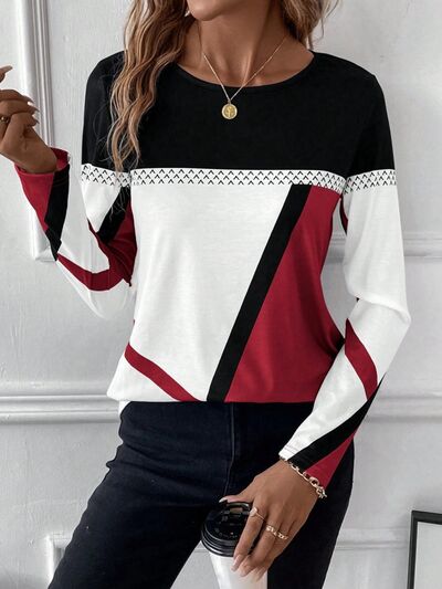 Contrast Round Neck Long Sleeve Shirt