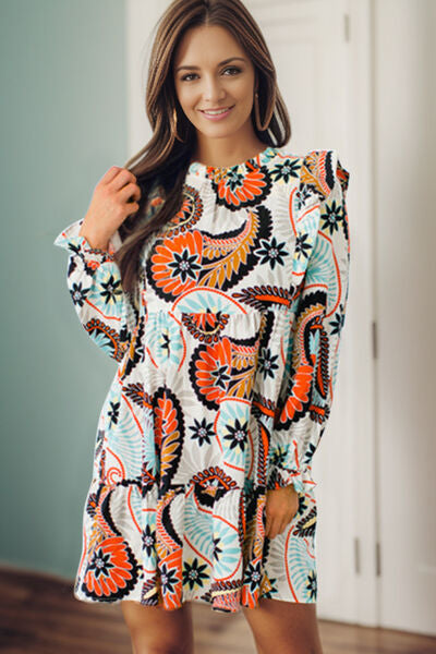 Ruffled Printed Flounce Sleeve Mini Dress