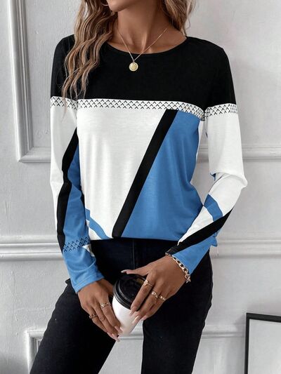 Contrast Round Neck Long Sleeve Shirt