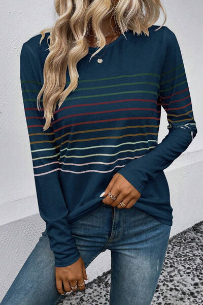 Striped Round Neck Long Sleeve Shirt