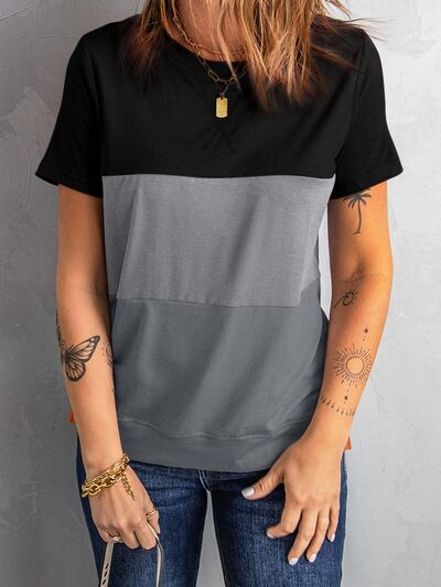 Tri-Color Block Round Neck Shirt