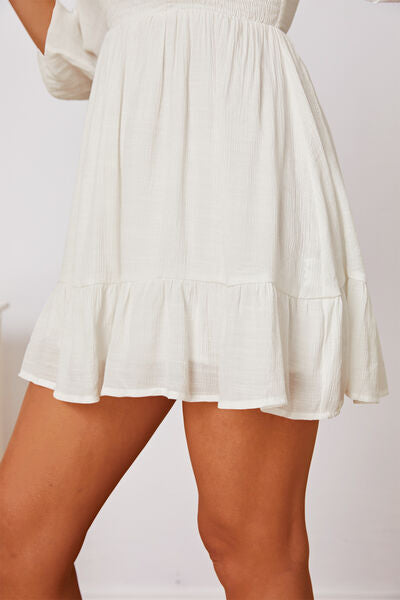 Frill Balloon Sleeve Ruffle Hem Mini Dress