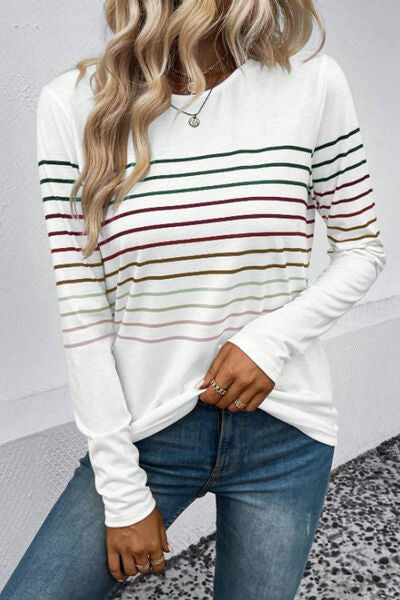 Striped Round Neck Long Sleeve Shirt