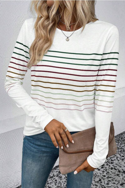 Striped Round Neck Long Sleeve Shirt