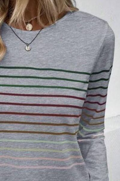 Striped Round Neck Long Sleeve Shirt