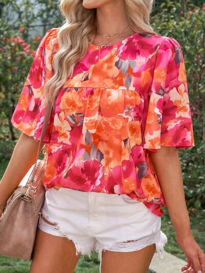 Printed Round Neck Half Sleeve Blouse