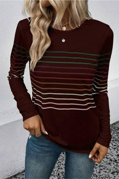 Striped Round Neck Long Sleeve Shirt